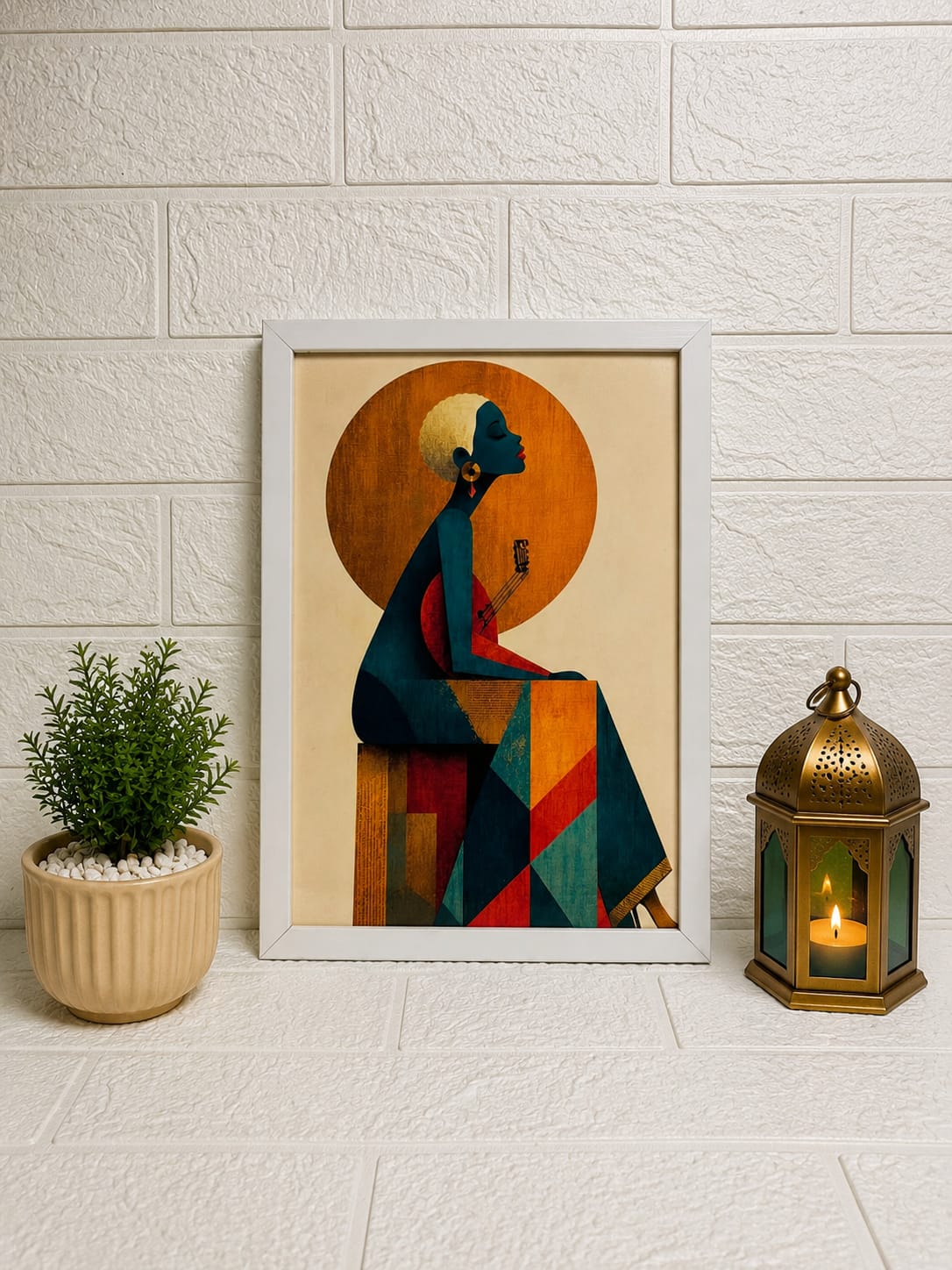 Abstract Woman Wall Art Frame | Modern Geometric Female Portrait for Home & Office Décor