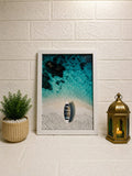 Ocean Boat Wall Art Frame | Aerial Beach Landscape Print for Home & Office Décor
