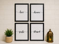 Minimalist Inspirational Wall Frame Set of 4 | Love, Dream, Smile & Blessed | Modern Wall Decor