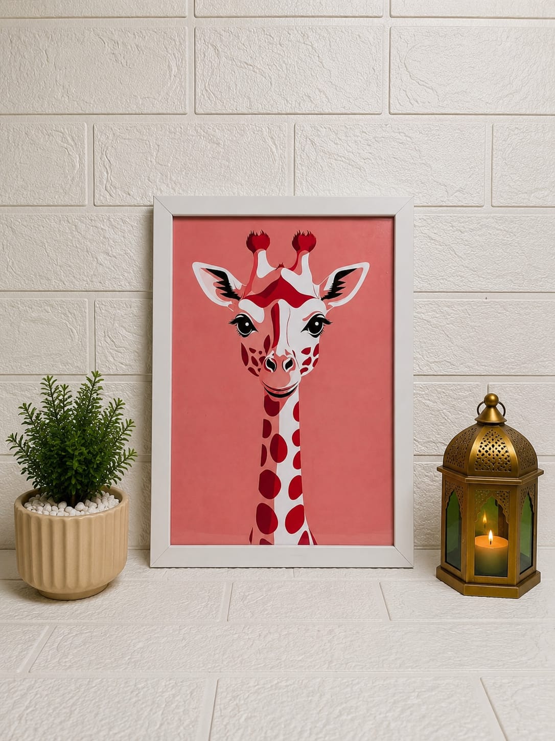 Cute Giraffe Wall Art Frame | Modern Animal Art Print for Kids Room & Home Décor