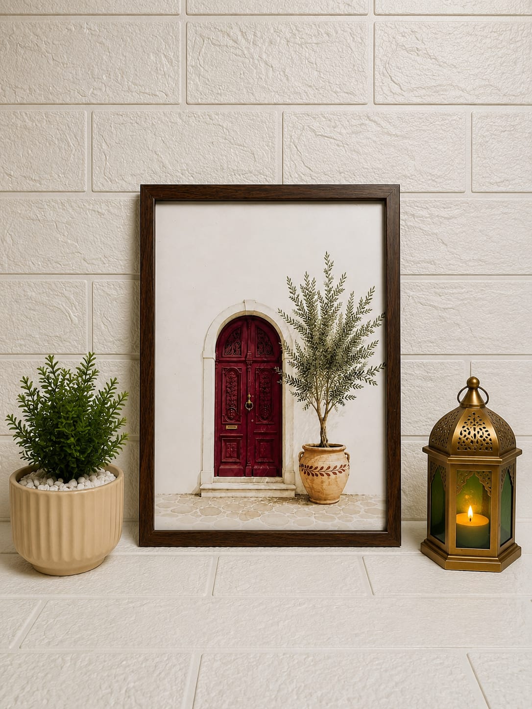 Rustic Red Door Wall Frame – Elegant Mediterranean Inspired Decor